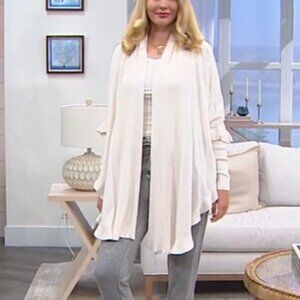 New!  Colleen Lopez Open Front Ruffle Poncho Sweater- Cream